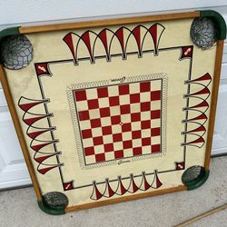 Vintage DOUBLE SIDED Carrom Game Board With Cue Stick In GREAT CONDITION