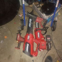 bauer  20v chainsaw,hackzall,sawzall,blower 2 3ah batteries,and charger