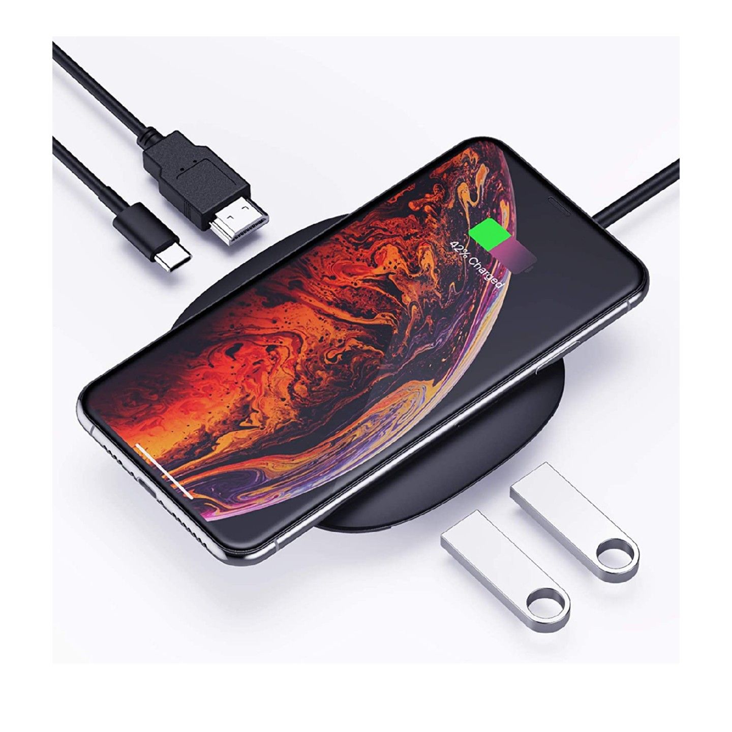 AUKEY USB C Hub - Adapter Wireless Charger 5-in-1 Type-C Hub 2 USB 3.0 Ports