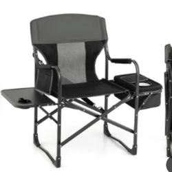 New  Folding Camping Directors Chair with Cooler Bag and Side Table-Black