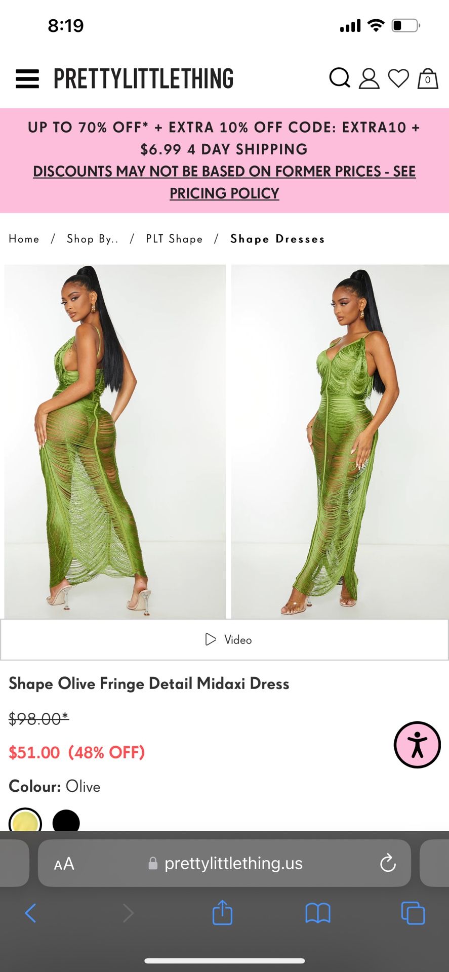 Shape Olive Fringe Detail Midaxi Dress