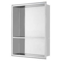 Stainless Steel Shower Niche, No Tile Needed Wall Niche, Two Layers Recessed Shower Shelf for Bathroom Storage Built-in Installation, 20" x 16" x 4", 