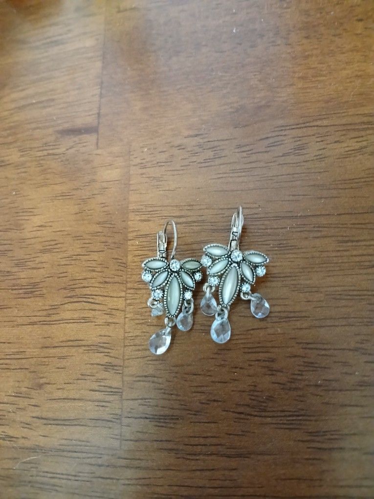 Dangling Crystal Clear Silver Tone Earrings 