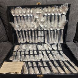 Wm. Rogers and Son Silverware Set 63 Piece New in Case Enchanted Rose Serves 12
