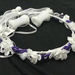 White/Regency(purple) colored wreath headpiece