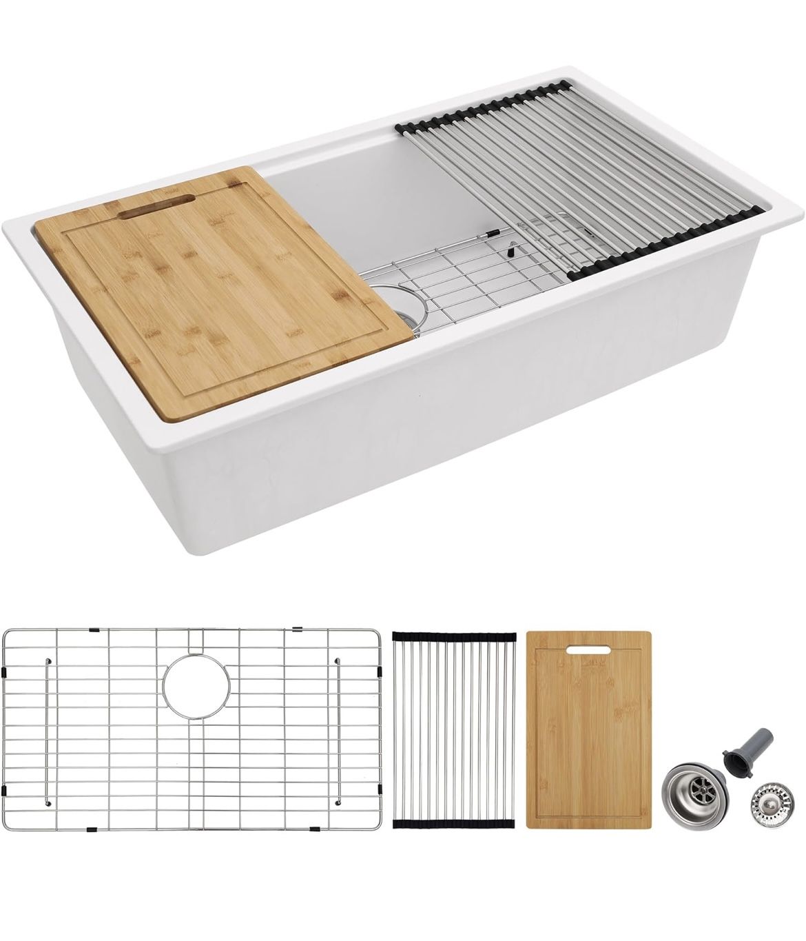 New 30 x 19 Inch White Granite Composite Kitchen Sink Workstation Undermount/Drop in