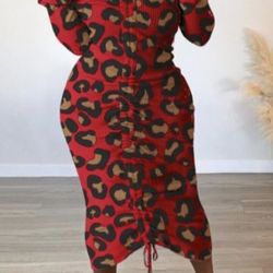 Women Orange Leopard Dress
