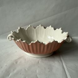 Vintage Fitz and Floyd FF 1976 Pink & White Ceramic Scalloped Edge Serving Dish