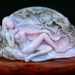 First-Rate 15.6" Top-Grade Chinese Pink Dushan Jade Sculpture