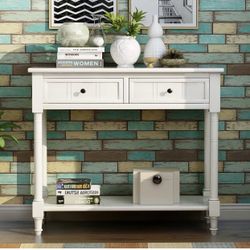Daisy Series Console Table Traditional Design with Two Drawers and Bottom Shelf (Ivory White)