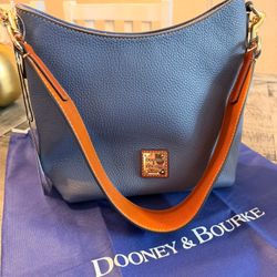 New Dooney & Bourke Pebble Grain Leather Hobo in Denim Blue Bag..