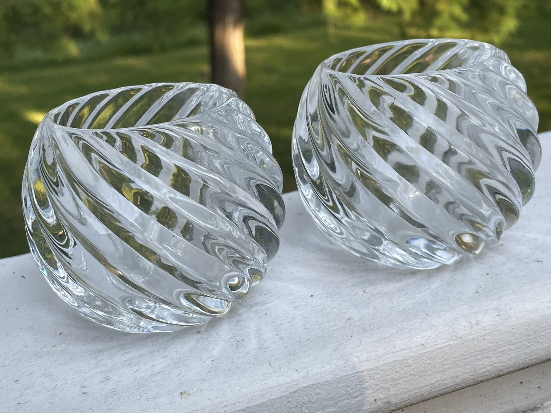 Partylite Illusions Candle Holder - Vintage Heavy Clear Swirl Glass Pattern 2.75 inches high and about 3 inches wide -