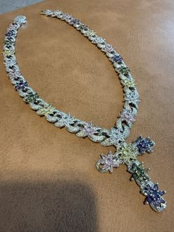 Iced Out Floral Cross Chain And Pendant