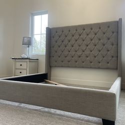 Upholstered king bed set with foundation