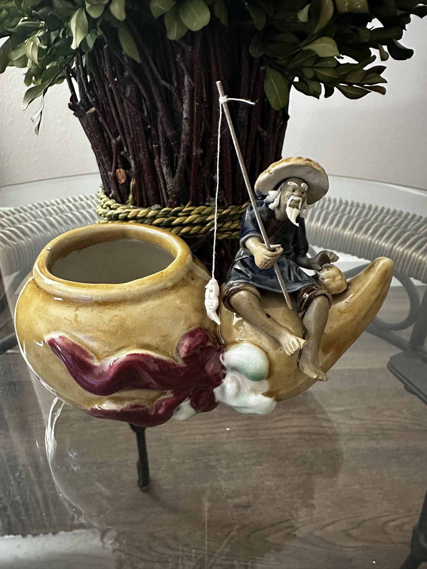 Shiwan Mudman Ceramic Fisherman small Vintage Planter.