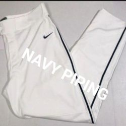 Brand New Nike White With NAVY Piping Baseball Pants Men Sizes Medium, Large, XL, 2XL, 3XL 