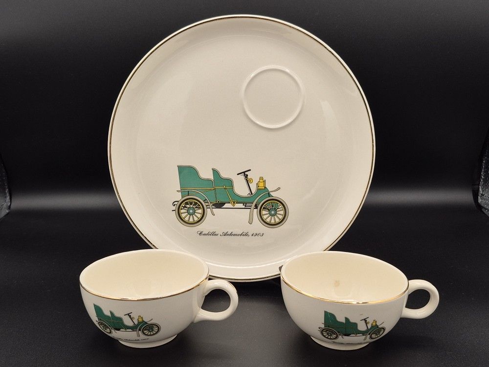Vintage Salem 23K China Snack Plate & 2 Cups