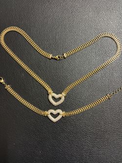 Gold plated heart chain with bracelet set.