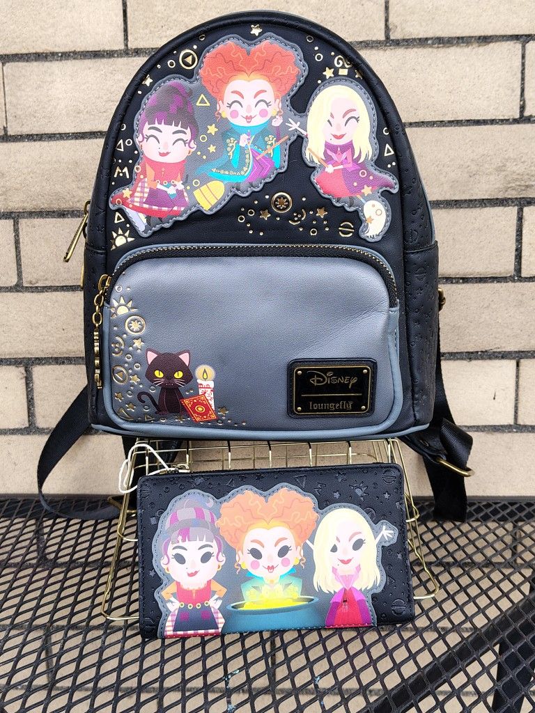Hocus Pocus Loungefly Disney Mini Backpack And Wallet With Tags Chibi Sanderson Sisters