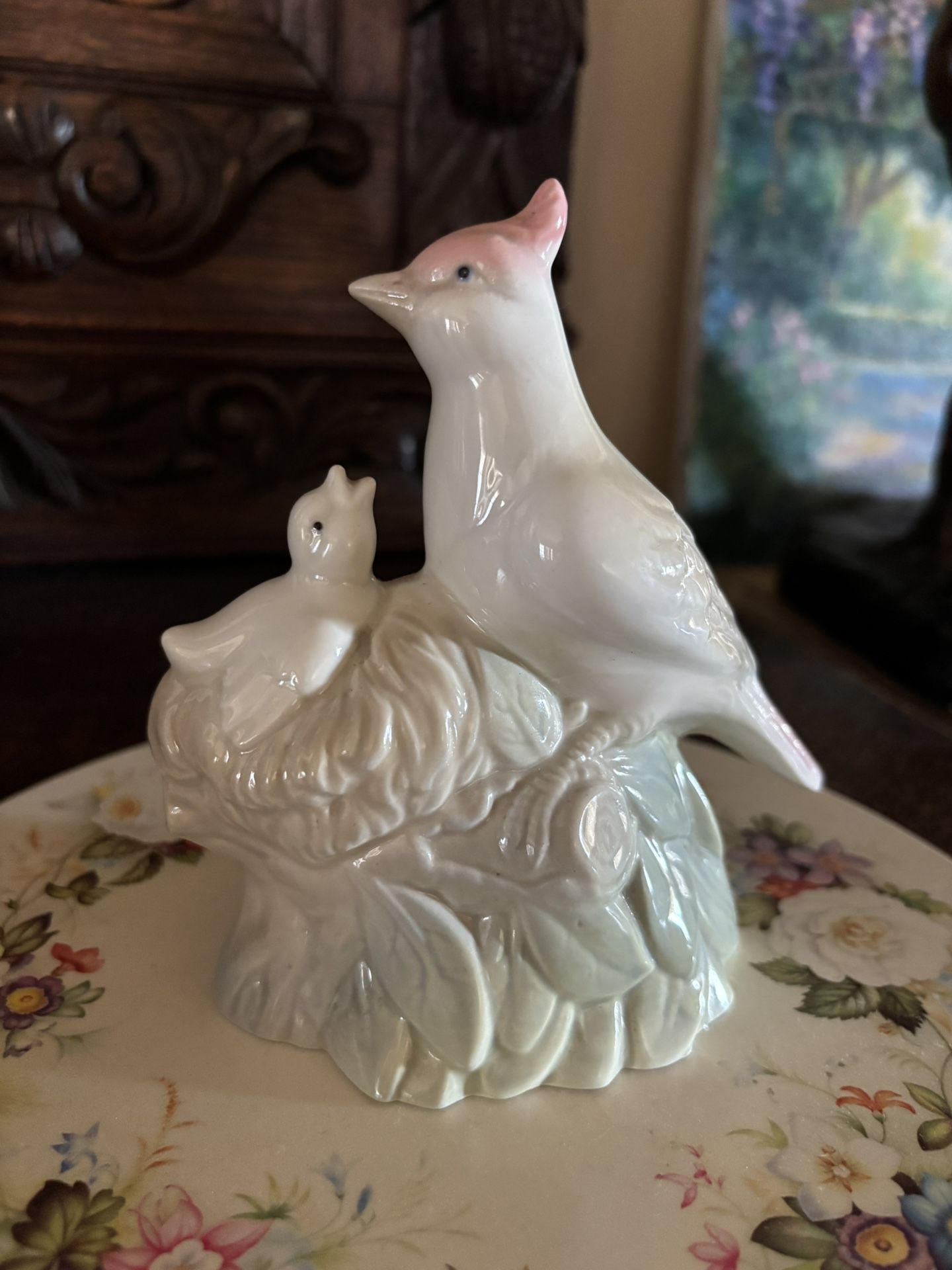 Spain Porcelain Mama Bird And Baby Figurine