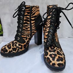 NWOT Aldo Marille Leopard & Tiger Print Chunky Sole Heel Combat Boot Size 10
