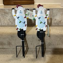 Christmas set of 2 Polar Bear Solar Outdoor Pathway Lights 3 ft tall w batteries