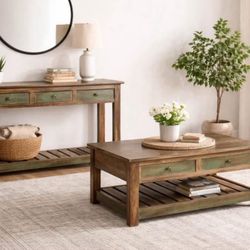 Solid Wood Console Table + Coffee Table Set