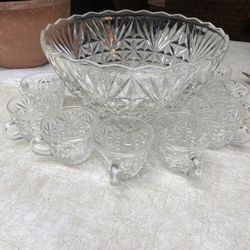 Punch Bowl Set w/ 8 Cups - Cut Glass