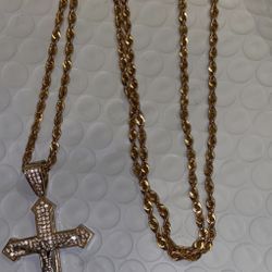 10k Gold Chain And Cross Pendant