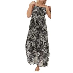 Banana Republic brand Woman’s Palm Print Maxi Dress, -Color: Black and Gray, -Size: Small, -NWT 