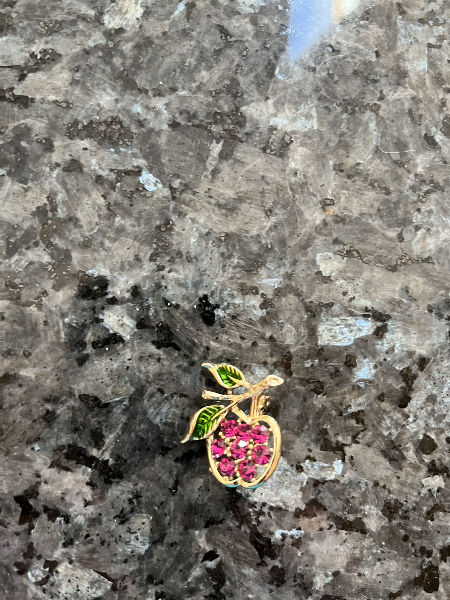 Cherry Vintage Gold Toned Rhinestones Pin