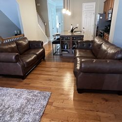 Macys Top Grain Leather Living Room Set 