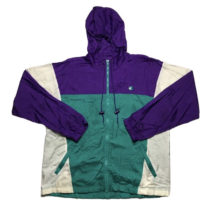 RARE Vintage 90s Champion Full-Zip Windbreaker Hoodie Track Jacket Size Large