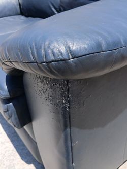 2 piece leather couch -cat got to it