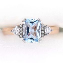 Blue Topaz Rose Gold Ring S925 Sz 7 & 8