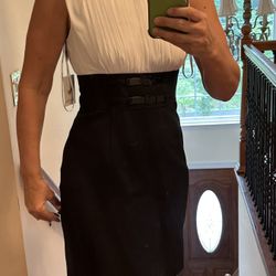 NWT $134 Calvin Klein Woman’s Ivory/Black Dress, Sz 6