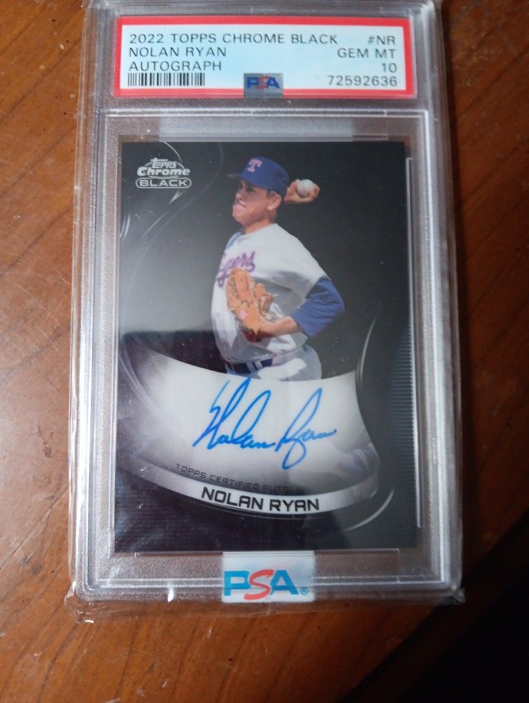 2022 Topps Chrome Black Nolan Ryan Blue Ink On Card Autograph PSA 10!
