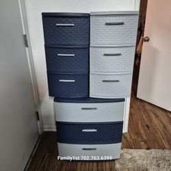 🧺 Woven-Style Plastic Storage Drawer Units – Navy & White