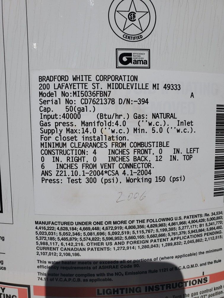 Bradford White 50 gallon gas Water Heater Bottom slow Leak for Sale in  Mesa, AZ - OfferUp