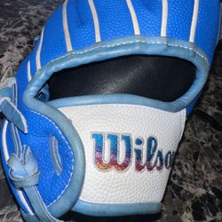 Very gently used Wilson A2000 DP15 Pro-stock 11.5” light blue & white baseball glove see pics barely used for softball