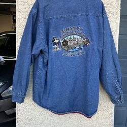 Disney Denim Mickey Mouse Jacket Mountain Lodge Fleece Lined Shacket Men's Sz M
