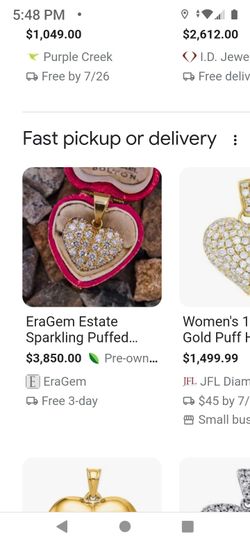 Puffed Gold Heart/Diamond Pendent