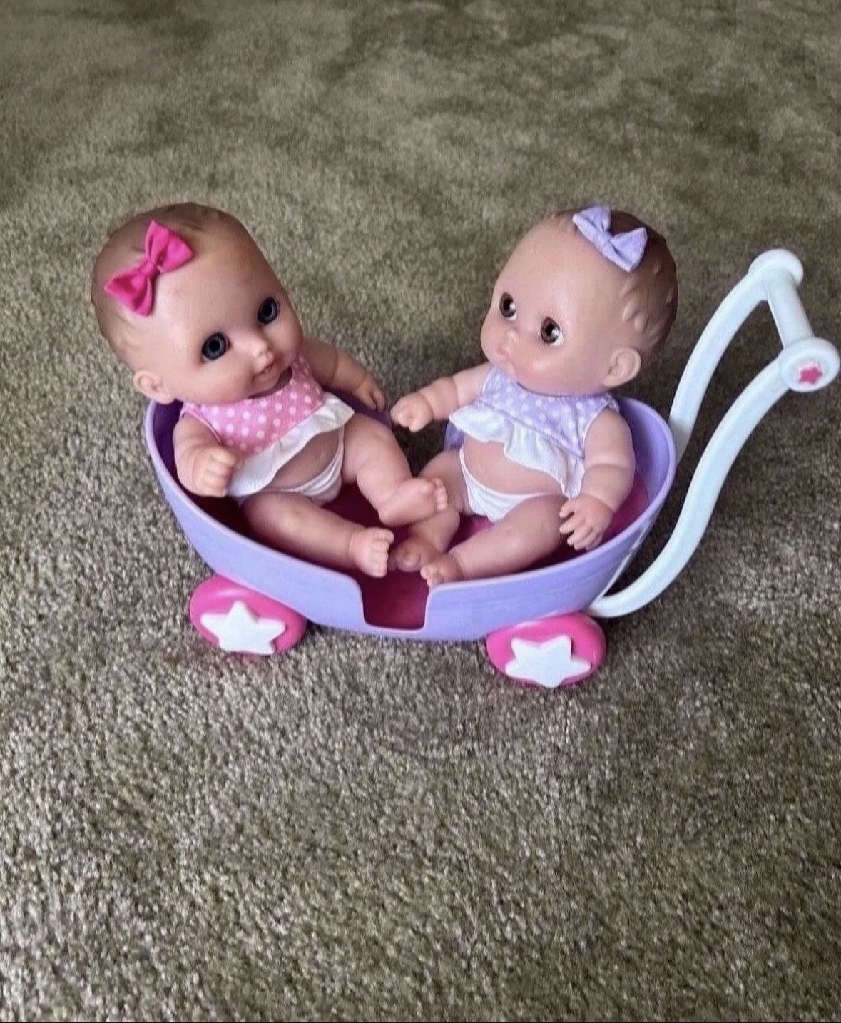 Twin Dolls with Stroller
