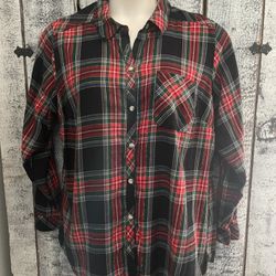 Croft & Barrow Green Red Black Plaid Button Down Long Sleeve Shirt Size 1X