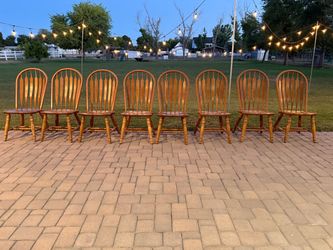 Set of 8 Solid Wood Windsor Dining Chairs