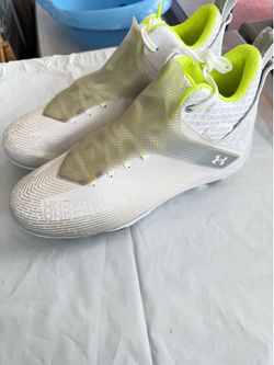 “SIZE 14” MENS UA Football Cleats Highlight Hammer MC White/Silver/Neon Green