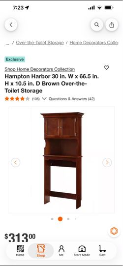 Hampton Harbor Brown Over-the-Toilet Storage Cabinet