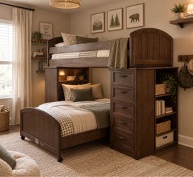 Ashley Furniture Twin Bunk Bed Set w/ Built-In Desk, Drawers, Shelves & Mattresses