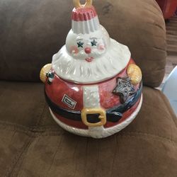 CLOWN SANTA COOKIE JAR HAND PAINTED