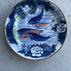 Vintage Japanese Koi Fish  Pond Plate Hand Painted